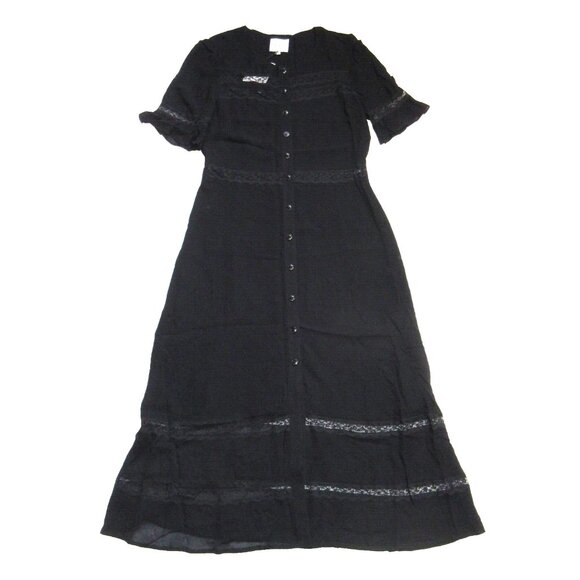 NWT NWT Reformation Woodson in Black Lace Trim Midi Button Down Shirt Dress 12 - Picture 2 of 10